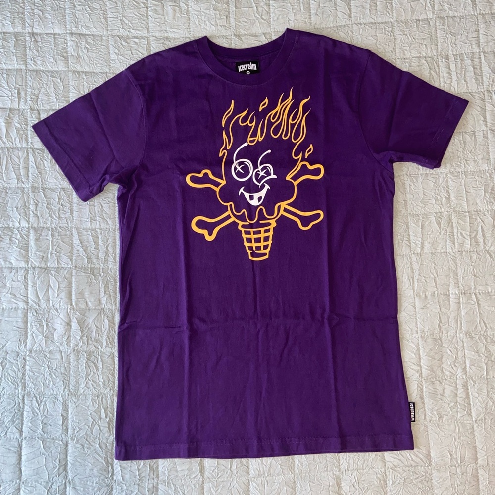 ICECREAM Flaming Sad Cone Tee Acai Purple Sz. Medium